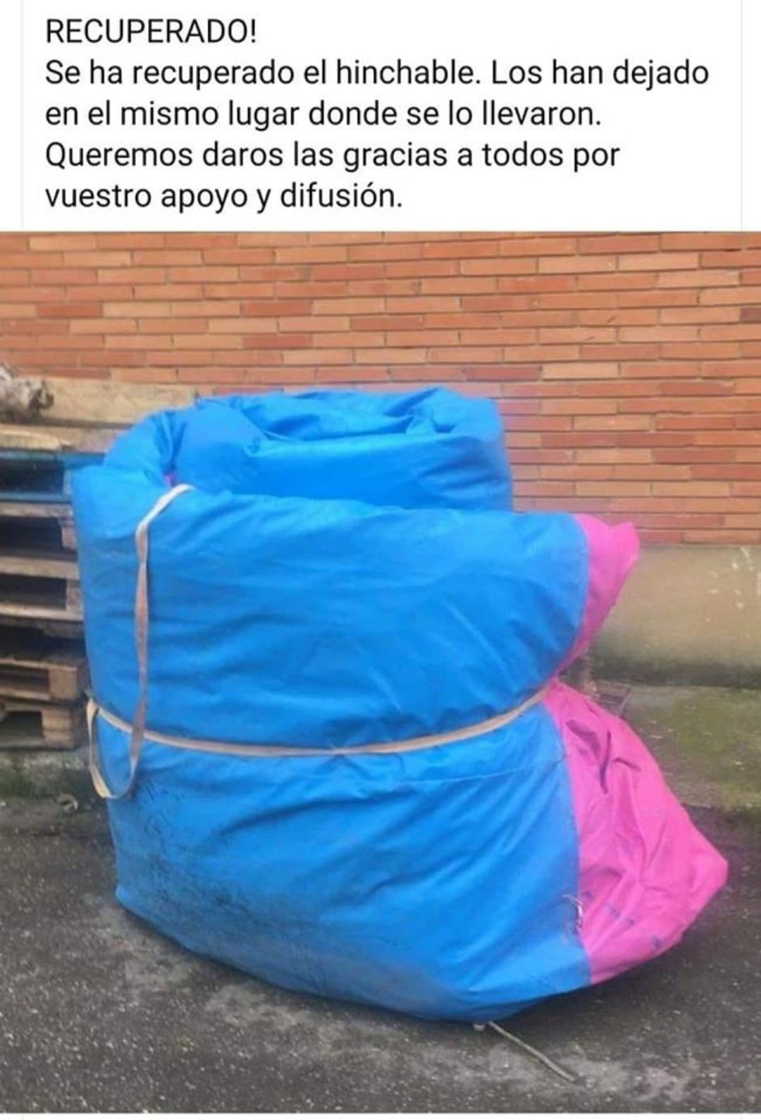 Hinchable devuelto en Palencia tras ser robado Hinchable devuelto en Palencia tras ser robado