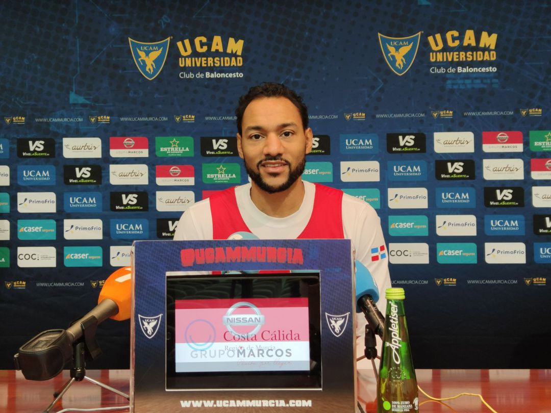 Sadiel Rojas, capitán del UCAM Murcia CB, en sala de prensa Sadiel Rojas, capitán del UCAM Murcia CB, en sala de prensa