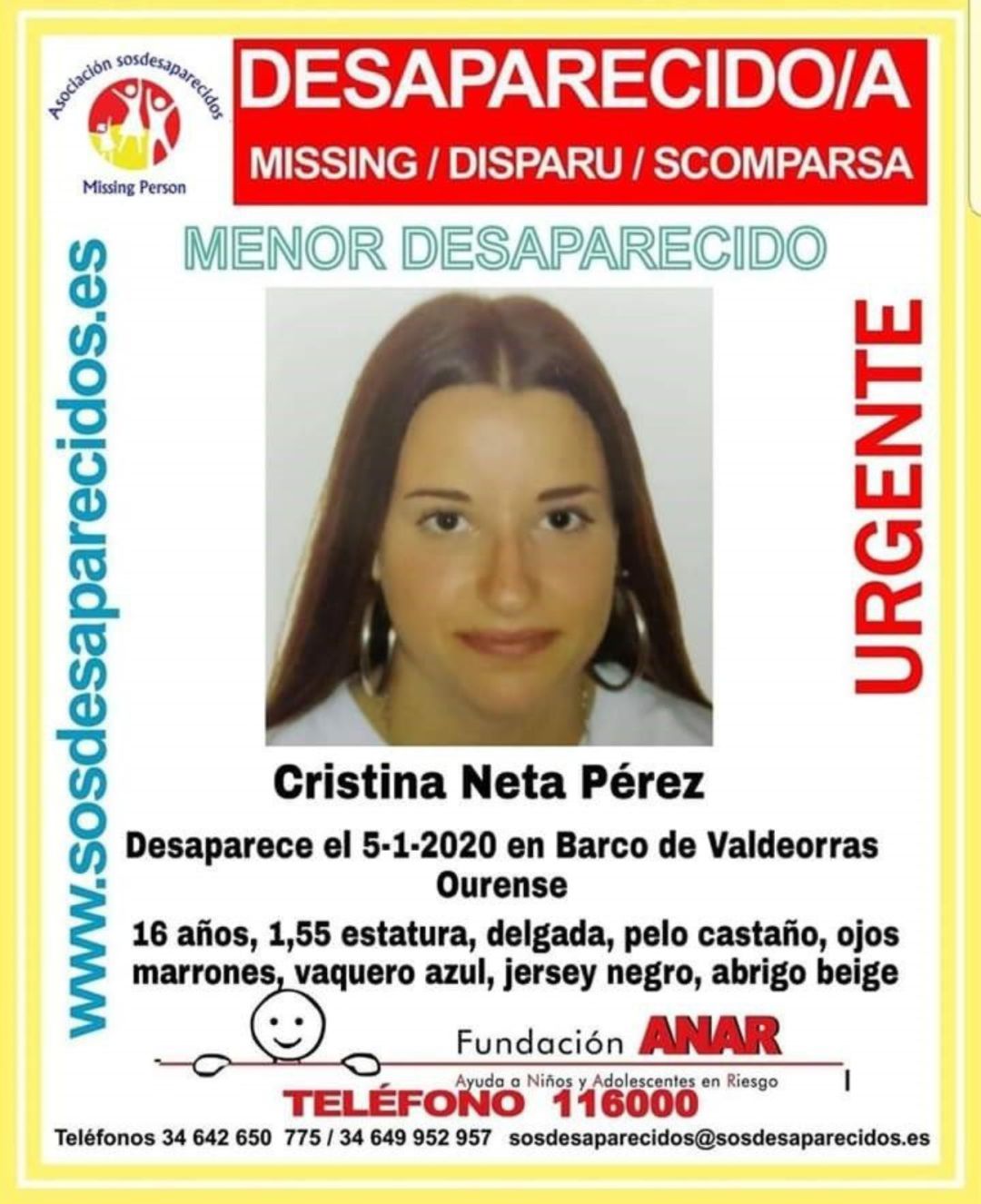 Imagen de la joven desaparecida en O Barco Imagen de la joven desaparecida en O Barco