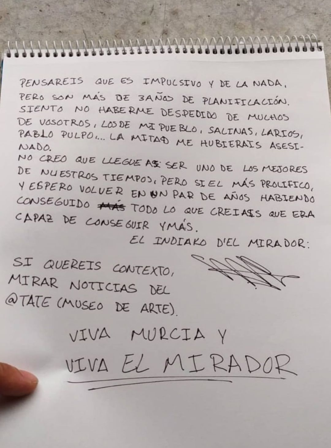 Carta publicada en Instagram por el presunto atacante. Carta publicada en Instagram por el presunto atacante.