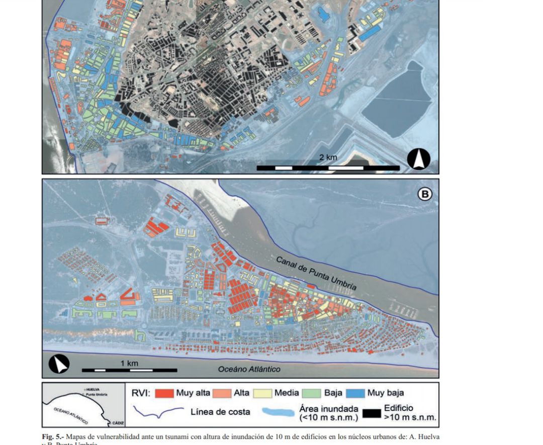 Infografía del impacto en Huelva y Punta Umbría Infografía del impacto en Huelva y Punta Umbría
