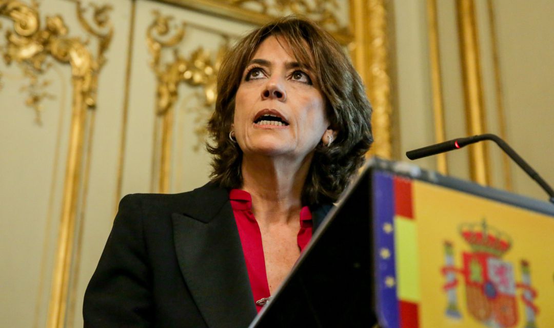Dolores Delgado durante su intervención en el acto de toma de posesión de ministros en el Ministerio de Justicia Dolores Delgado durante su intervención en el acto de toma de posesión de ministros en el Ministerio de Justicia