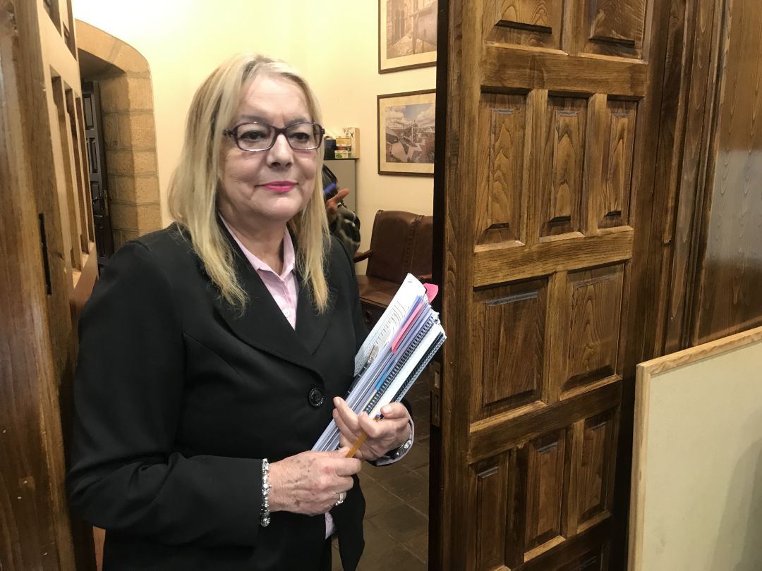 Carmen Doel en el acceso a la Sala de Juntas Carmen Doel en el acceso a la Sala de Juntas