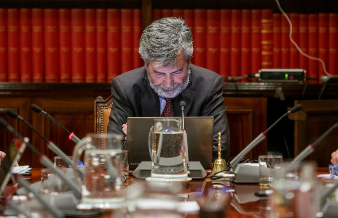 El presidente del Consejo General del Poder Judicial y del Tribunal Supremo (CGPJ), Carlos Lesmes, preside el pleno del CGPJ que se pronunciará sobre la propuesta de nombramiento de la exministra de Justicia Dolores Delgado para el cargo de fiscal general del Estado, en Madrid a 16 de enero de 2020 El presidente del Consejo General del Poder Judicial y del Tribunal Supremo (CGPJ), Carlos Lesmes, preside el pleno del CGPJ que se pronunciará sobre la propuesta de nombramiento de la exministra de Justicia Dolores Delgado para el cargo de fiscal general del Estado, en Madrid a 16 de enero de 2020