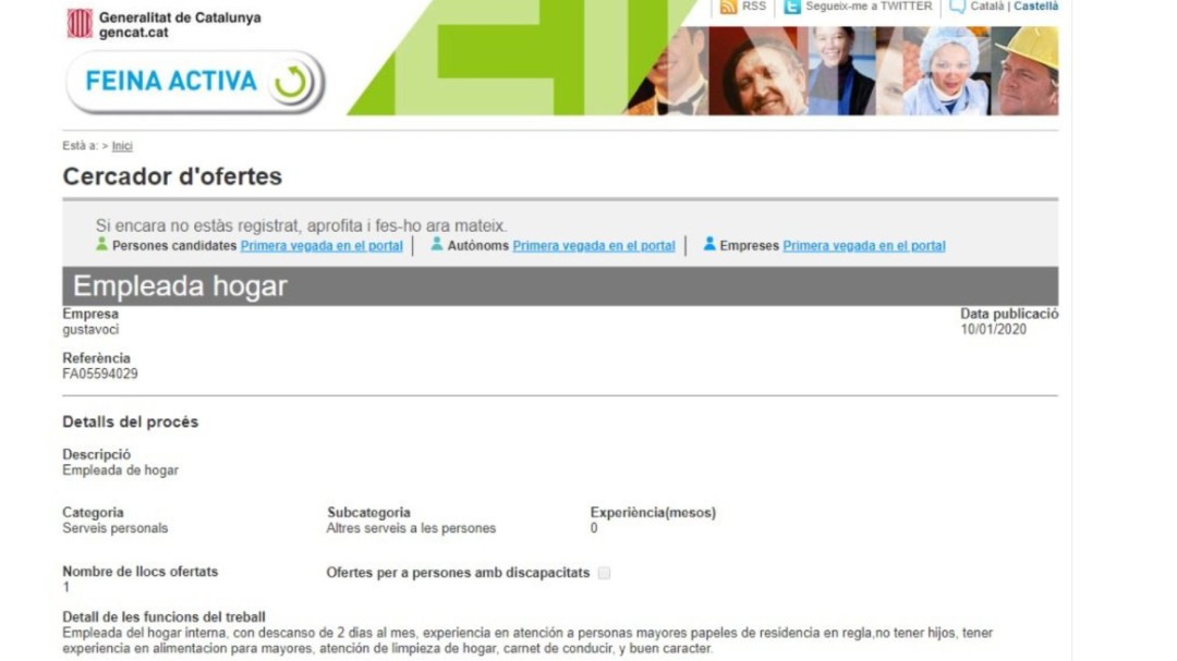 Una oferta de empleo busca a una trabajadora del hogar, sin hijos, que libre dos días al mes por 500 euros