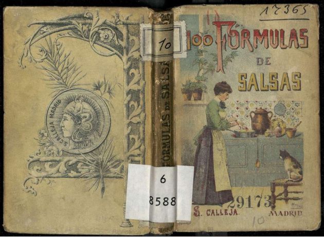Cubierta del recetario '100 fórmulas de salsas', digitalizado por la Biblioteca Nacional. Cubierta del recetario '100 fórmulas de salsas', digitalizado por la Biblioteca Nacional.
