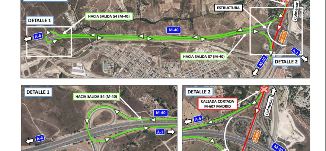 Desvíos previstos por el corte de la M-607 en su enlace con la M-40 Desvíos previstos por el corte de la M-607 en su enlace con la M-40