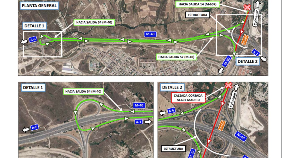 Fomento realizará cortes nocturnos en la M-607 para desmontar el tablero del puente sobre la M-40