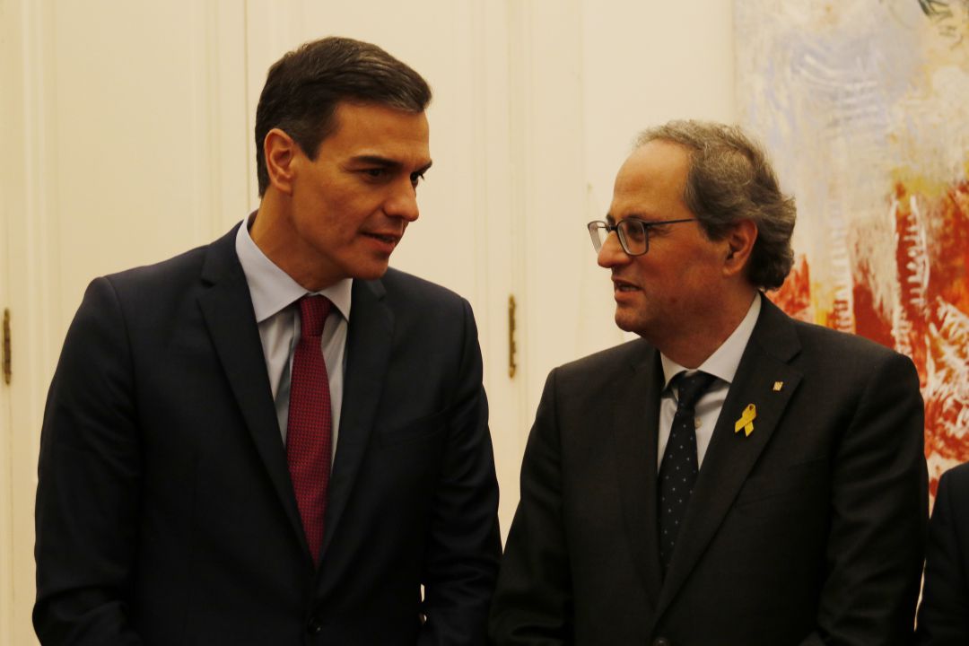Pedro Sánchez i Quim Torra a la reunió celebrada a Barcelona el desembre de 2018 Pedro Sánchez i Quim Torra a la reunió celebrada a Barcelona el desembre de 2018