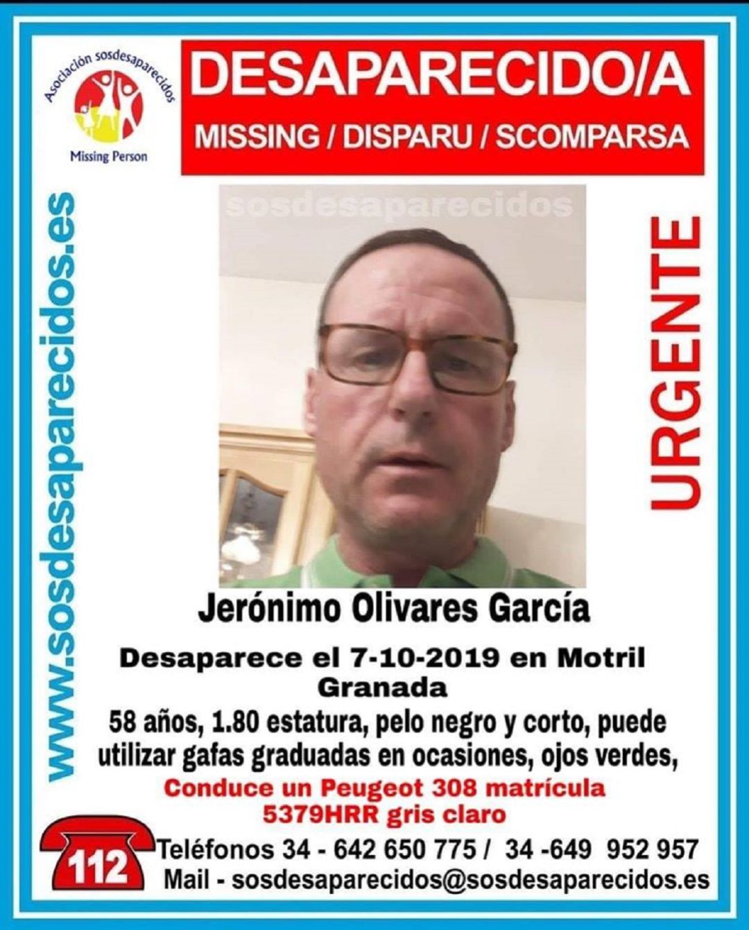 Cartel que alerta de la desaparición del linarense Jerónimo Olivares. Cartel que alerta de la desaparición del linarense Jerónimo Olivares.