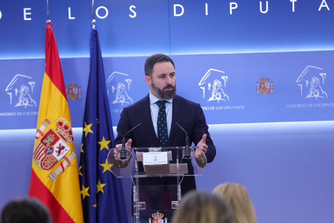 El presidente de VOX, Santiago Abascal en rueda de prensa El presidente de VOX, Santiago Abascal en rueda de prensa