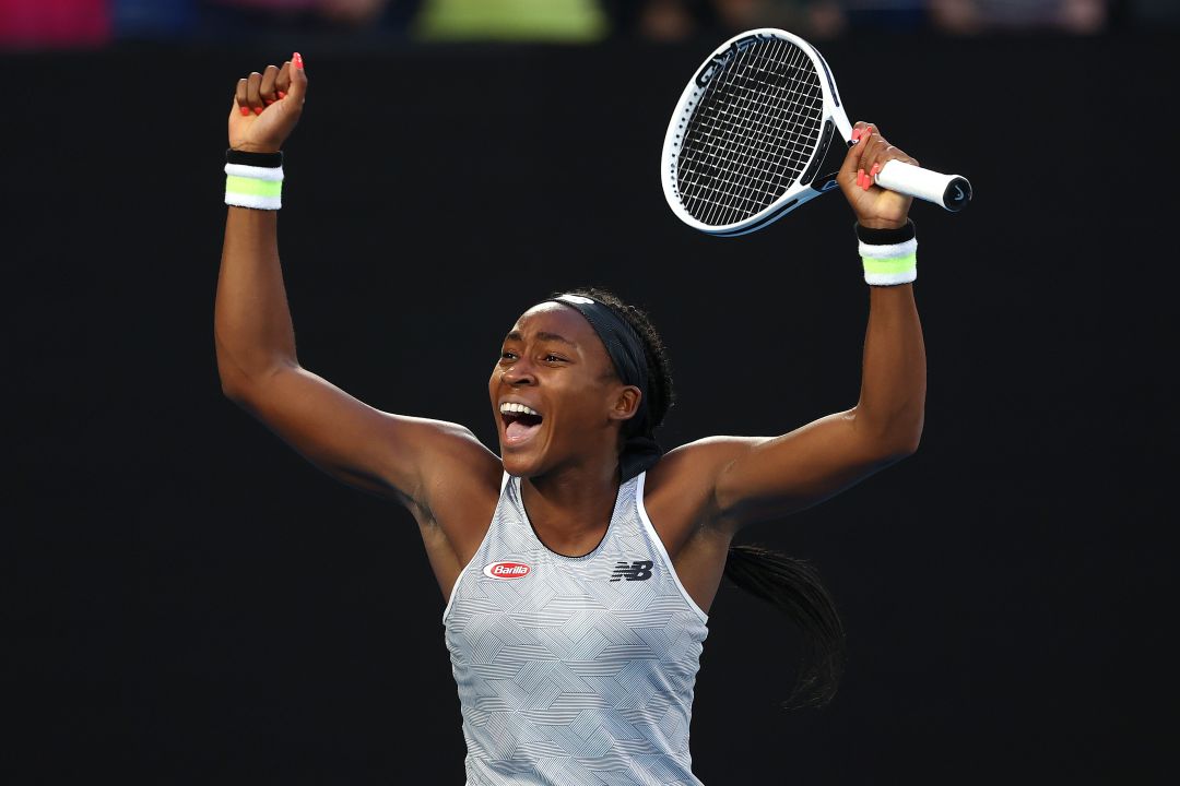 Coco Gauff celebra el triunfo ante Naomi Osaka. Coco Gauff celebra el triunfo ante Naomi Osaka.