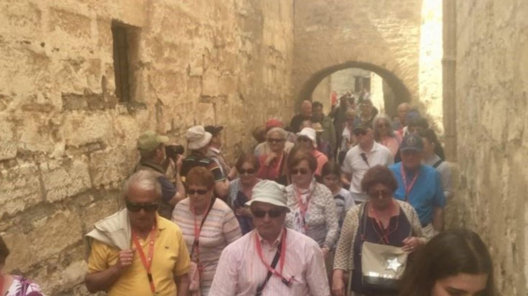 Grupo de turistas por una calle de Baeza. Grupo de turistas por una calle de Baeza.