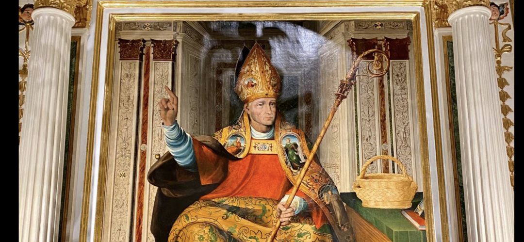 Pintura sobre tabla de San Julián vestido de Pontifical fechada en 1567 Pintura sobre tabla de San Julián vestido de Pontifical fechada en 1567