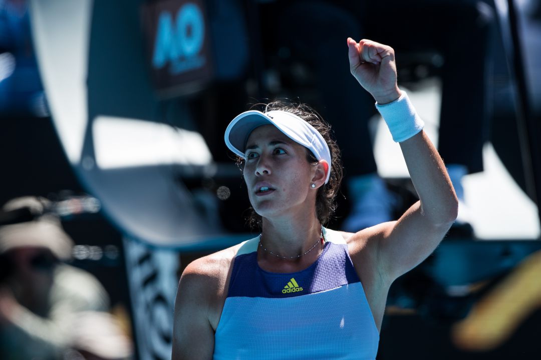 Muguruza, durante el partido contra Pavlyuchenkova. Muguruza, durante el partido contra Pavlyuchenkova.