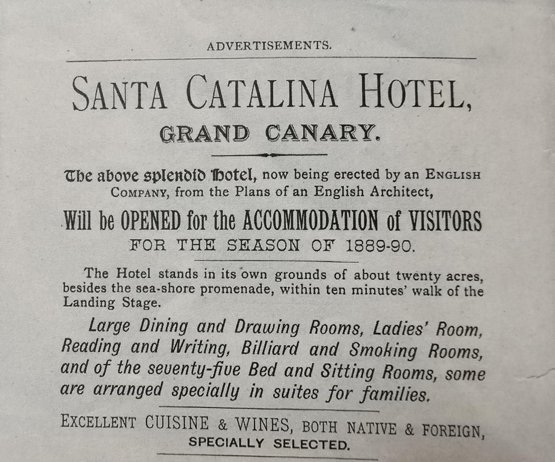 La apertura del Hotel Santa Catalina fue anunciada en al segunda edición del libro de Olivia Stone, impreso en 1889 La apertura del Hotel Santa Catalina fue anunciada en al segunda edición del libro de Olivia Stone, impreso en 1889