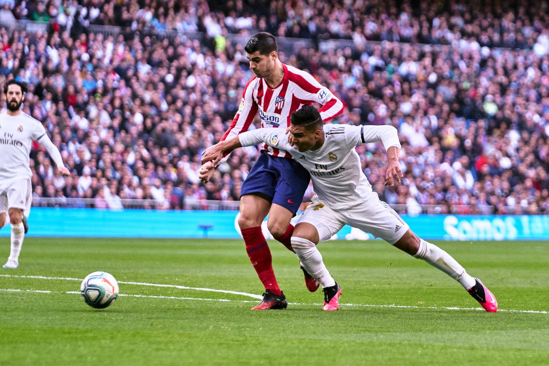 Momento de la jugada entre Morata y Casemiro Momento de la jugada entre Morata y Casemiro