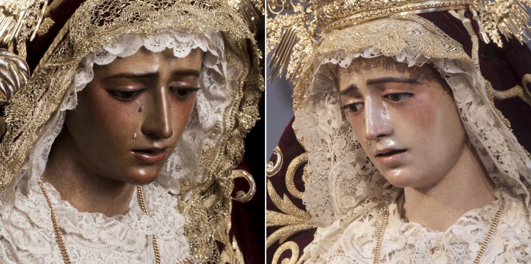 La Virgen de la Amargura, antes y después de su restauración La Virgen de la Amargura, antes y después de su restauración