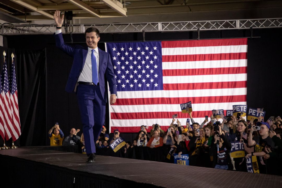 Pete Buttigieg durante los caucus de Iowa Pete Buttigieg durante los caucus de Iowa