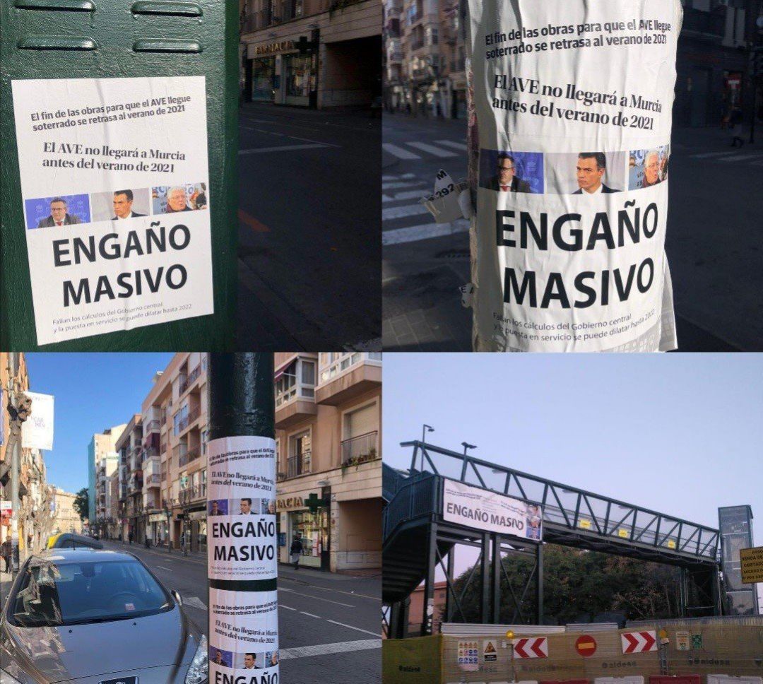 Alguno de los carteles protesta en el entorno de la pasarela de Santiago el Mayor Alguno de los carteles protesta en el entorno de la pasarela de Santiago el Mayor