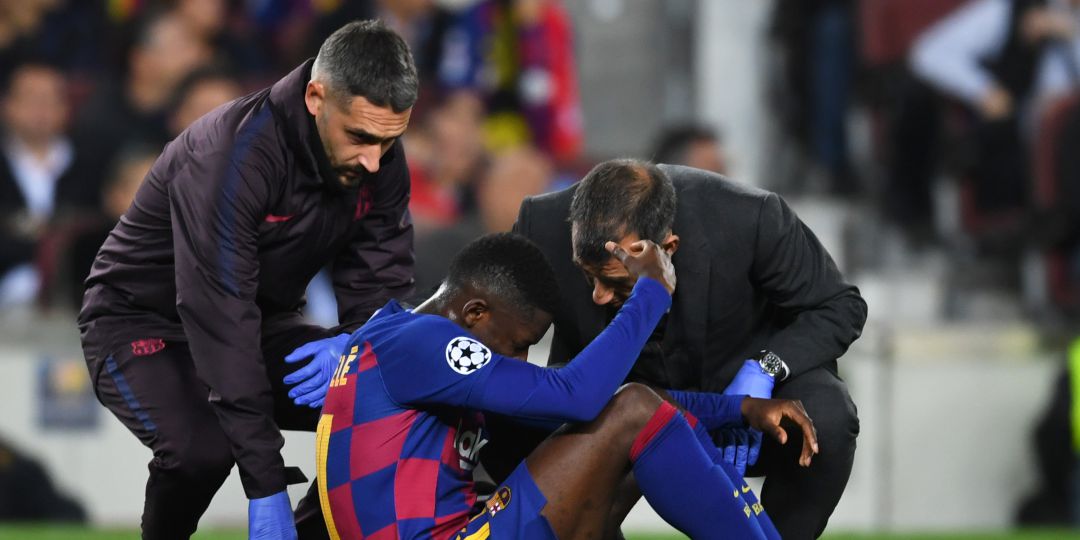 Dembélé, tras caer lesionado ante el Borussia Dortmund Dembélé, tras caer lesionado ante el Borussia Dortmund