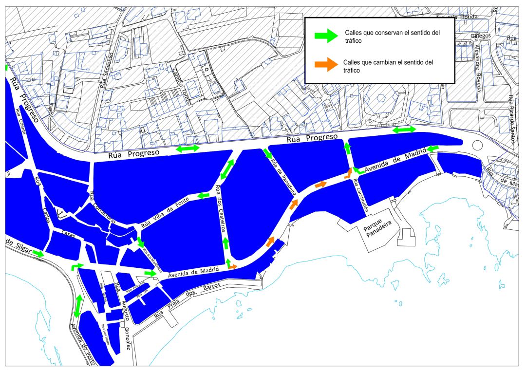 Plano de los cambios de dirección en las calles de Sanxenxo Plano de los cambios de dirección en las calles de Sanxenxo