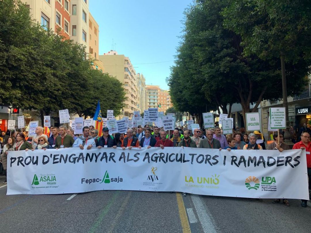 Cabecera de la manifestación por las calles de València para pedir precios justos en el campo Cabecera de la manifestación por las calles de València para pedir precios justos en el campo