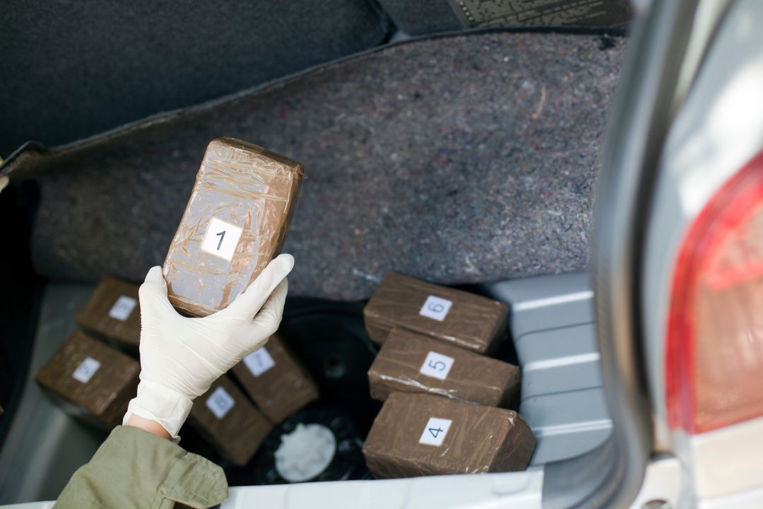 Droga incautada en el maletero del coche. Droga incautada en el maletero del coche.