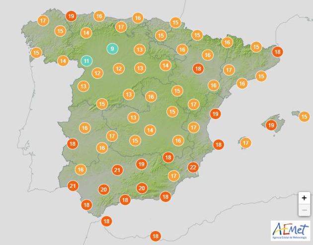 Mapa de temperaturas para este viernes 14 de febrero. Mapa de temperaturas para este viernes 14 de febrero.