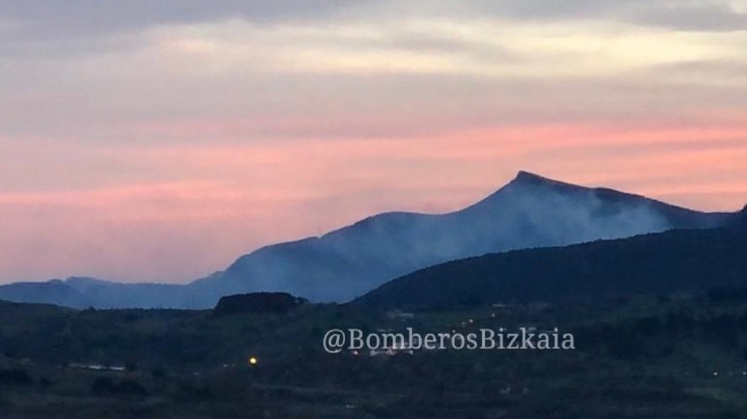El fuerte viento prolonga durante ocho horas las labores de extinción de un incendio forestal en Galdames