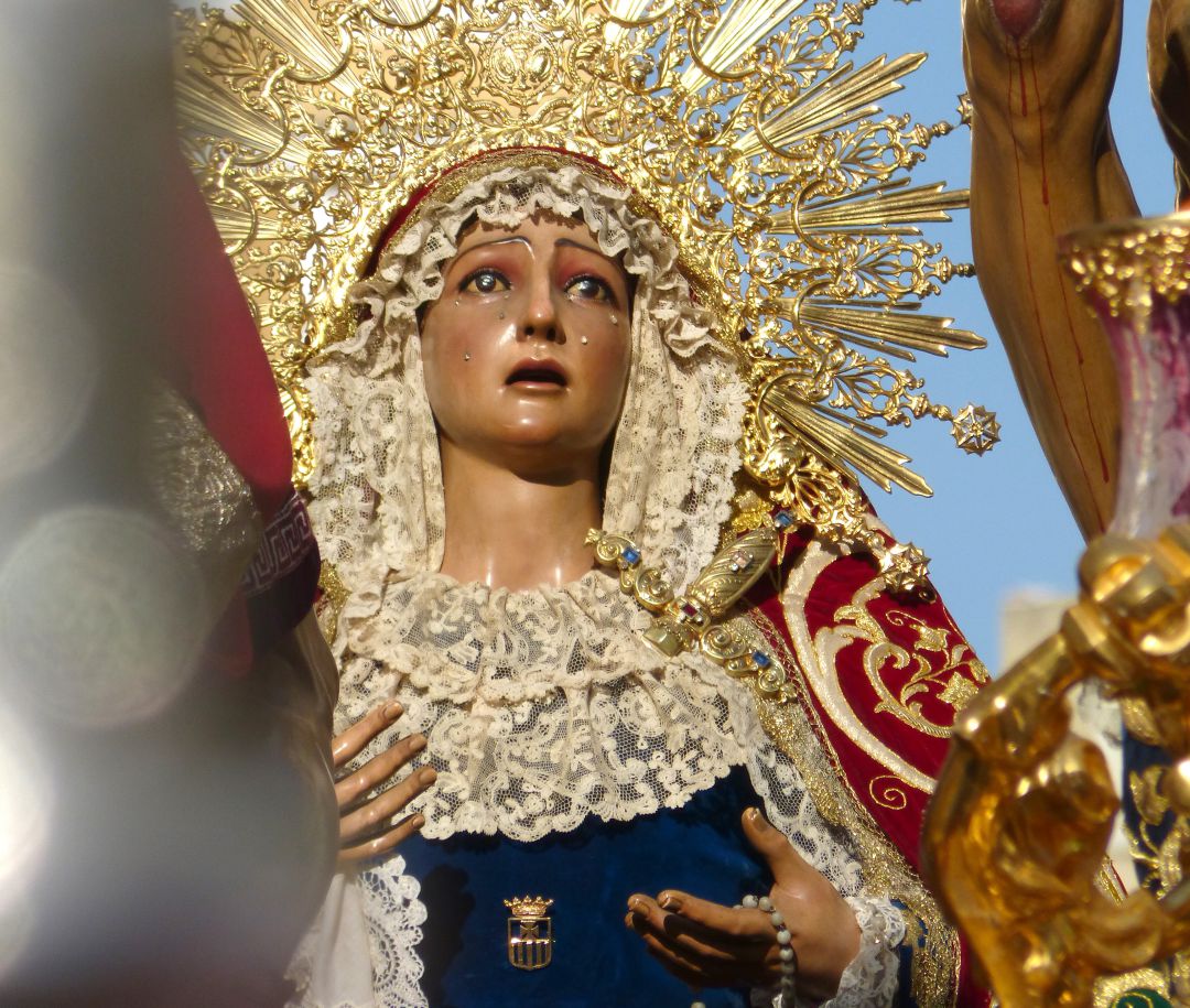 Detalle de la Virgen de Guía en el paso de misterio de la Sagrada Lanzada Detalle de la Virgen de Guía en el paso de misterio de la Sagrada Lanzada