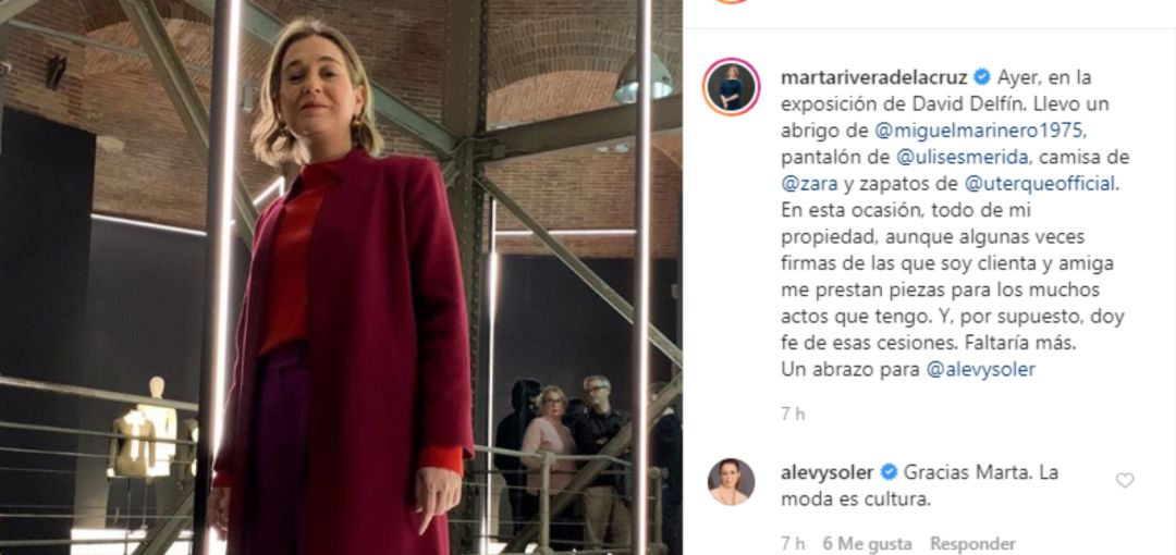 Captura de la publicación de Instagram de la consejera de Cultura en la que apoya a Levy y defiende el préstamo de ropa a políticos. Captura de la publicación de Instagram de la consejera de Cultura en la que apoya a Levy y defiende el préstamo de ropa a políticos.