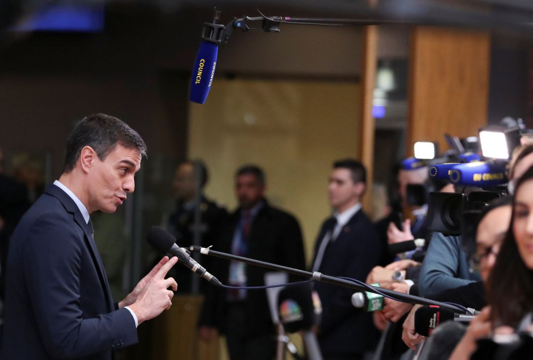 Pedro Sánchez, compareciendo ante los medios durante Reunión del Consejo Europeo en Bruselas. Pedro Sánchez, compareciendo ante los medios durante Reunión del Consejo Europeo en Bruselas.