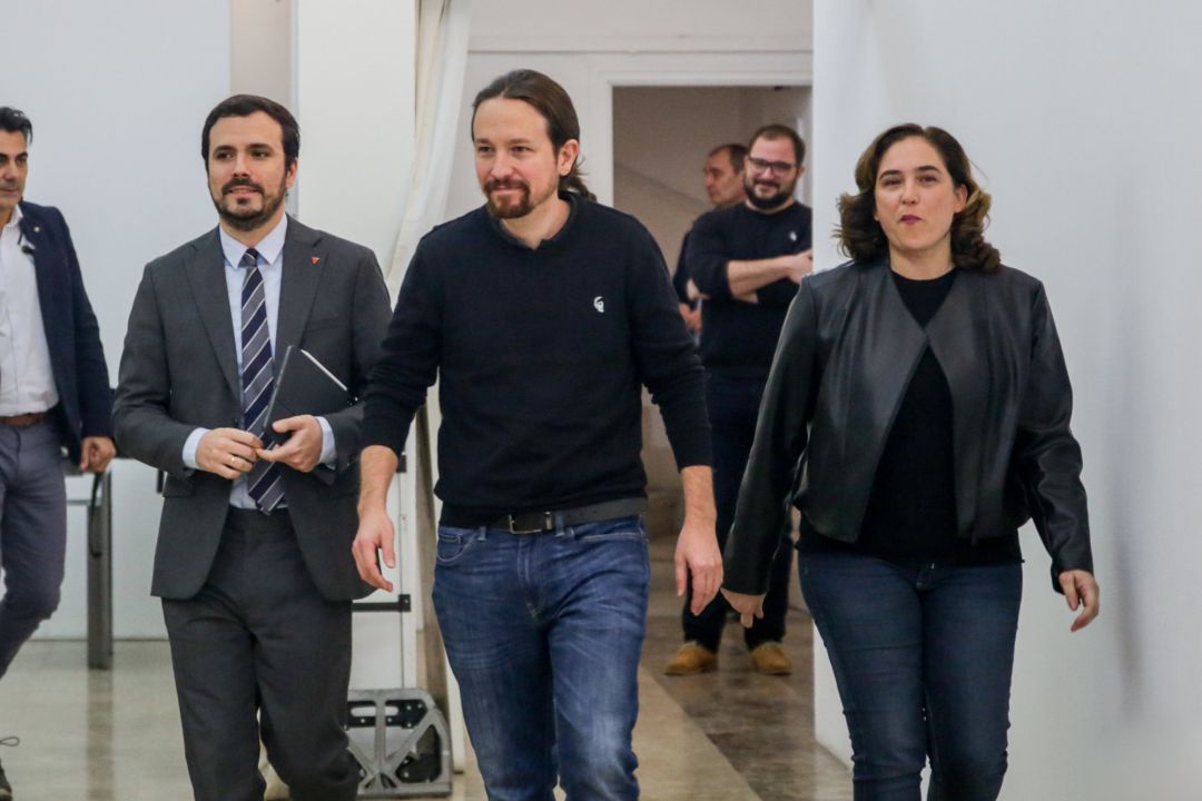 El ministro de Consumo, Alberto Garzón, el vicepresidente segundo del Gobierno de España y ministro de Derechos Sociales y Agenda 2030, Pablo Iglesias, y la alcaldesa de Barcelona, Ada Colau, durante su llegada al encuentro confederal de Unidas Podemos celebrado en la Fundación Diario Madrid El ministro de Consumo, Alberto Garzón, el vicepresidente segundo del Gobierno de España y ministro de Derechos Sociales y Agenda 2030, Pablo Iglesias, y la alcaldesa de Barcelona, Ada Colau, durante su llegada al encuentro confederal de Unidas Podemos celebrado en la Fundación Diario Madrid