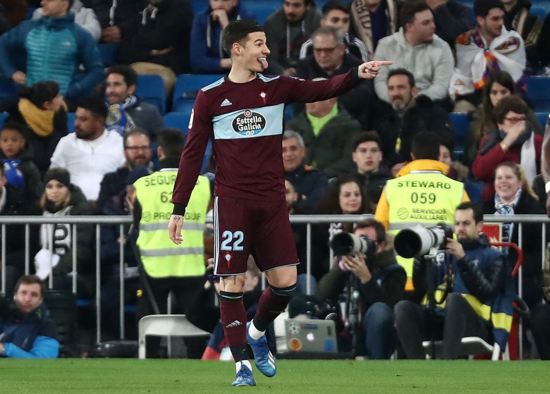 Santi Mina celebra su gol al Real Madrid Santi Mina celebra su gol al Real Madrid