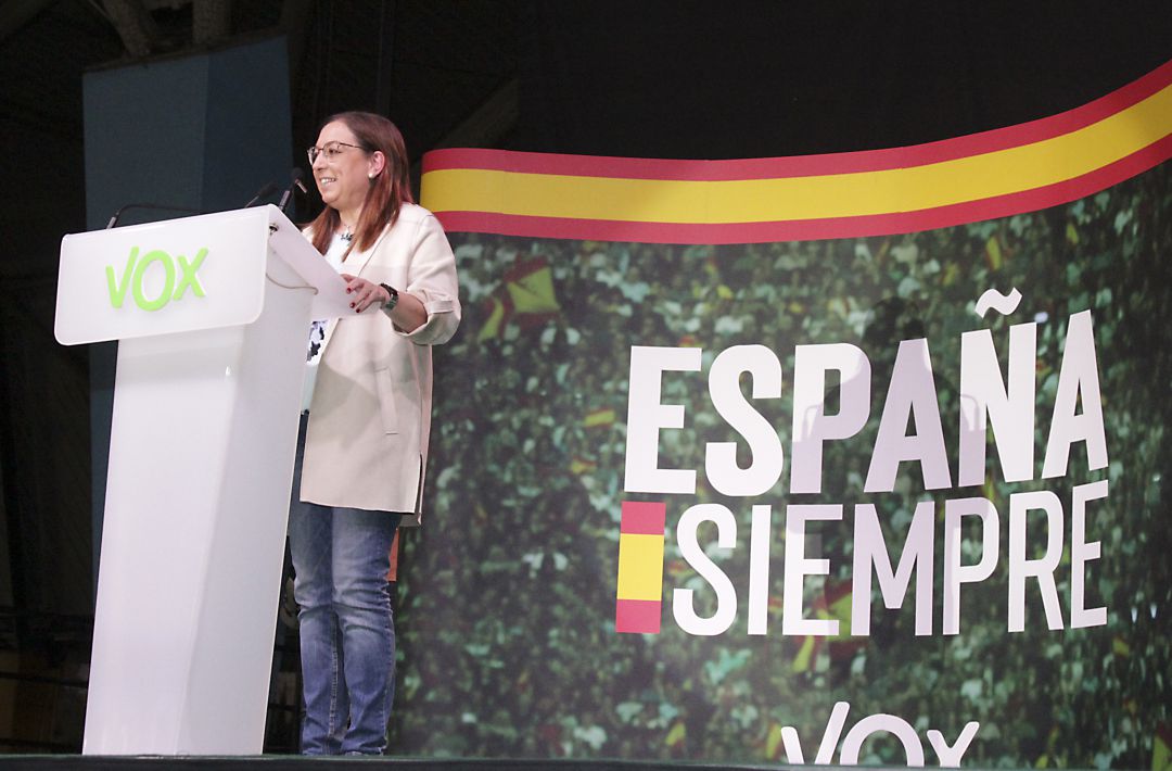 La presidenta de Vox en Castellón, Llanos Masó, en un acto de partido en el recinto de ferias y mercados La presidenta de Vox en Castellón, Llanos Masó, en un acto de partido en el recinto de ferias y mercados