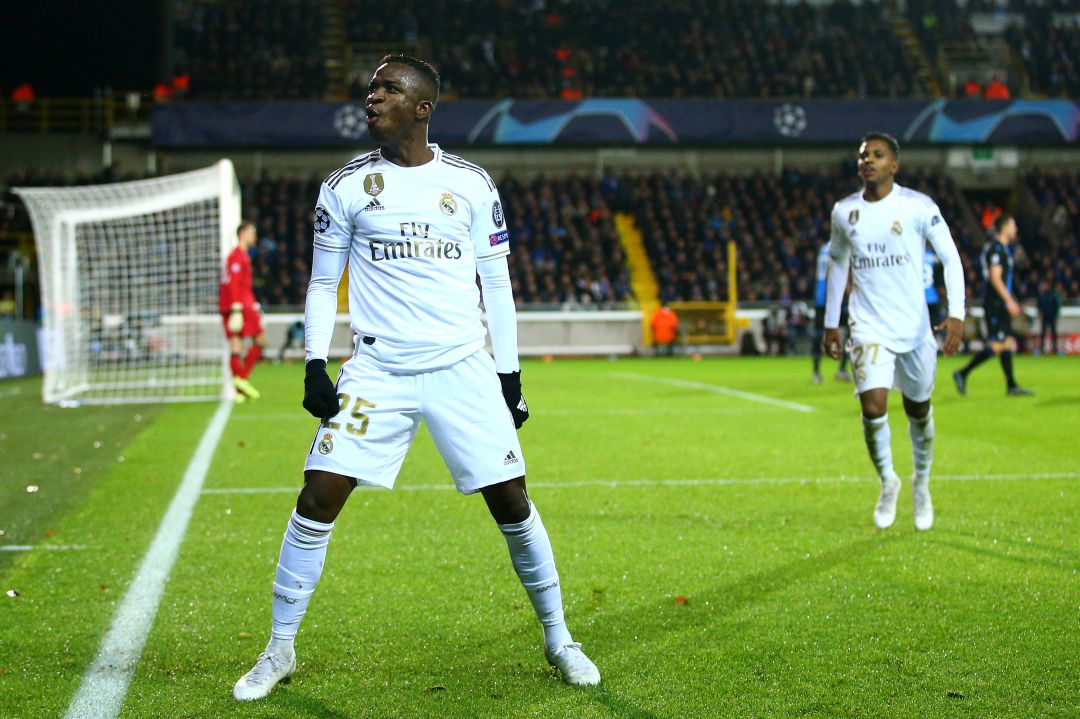 Vinicius en el partido frente al Brujas Vinicius en el partido frente al Brujas