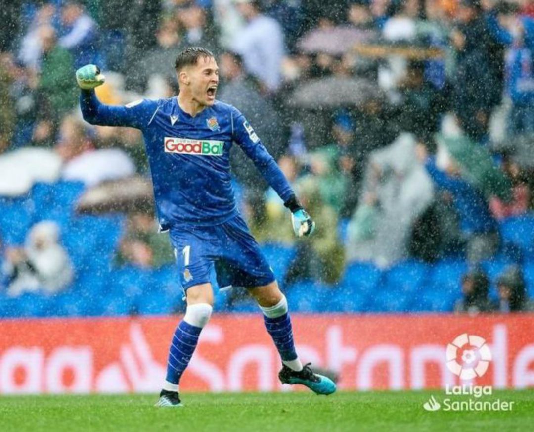 Remiro celebra un gol de la Real Sociedad esta temporada Remiro celebra un gol de la Real Sociedad esta temporada