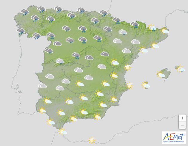 El martes la previsión de lluvia y nieve se queda en la mitad norte. El martes la previsión de lluvia y nieve se queda en la mitad norte.