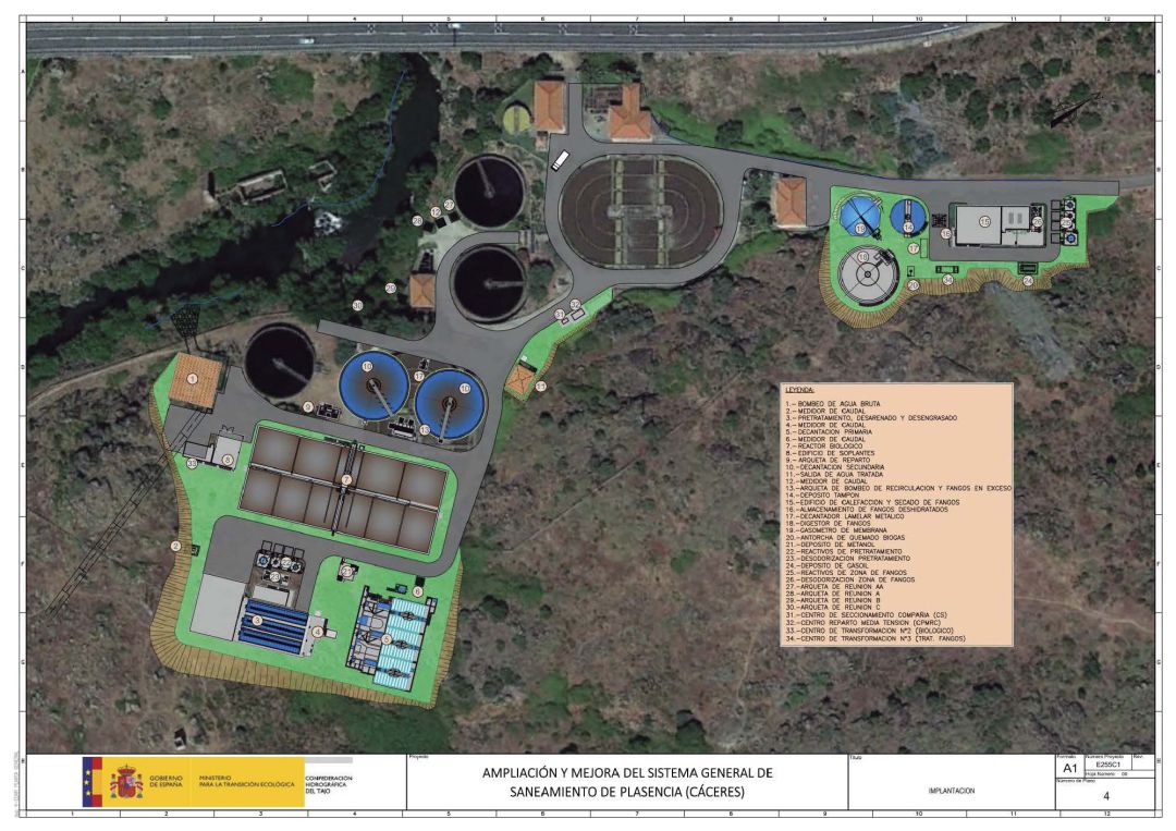 Plano de las futuras instalaciones y las actuales de la Estación Depuradora de Aguas Residuales de Plasencia Plano de las futuras instalaciones y las actuales de la Estación Depuradora de Aguas Residuales de Plasencia