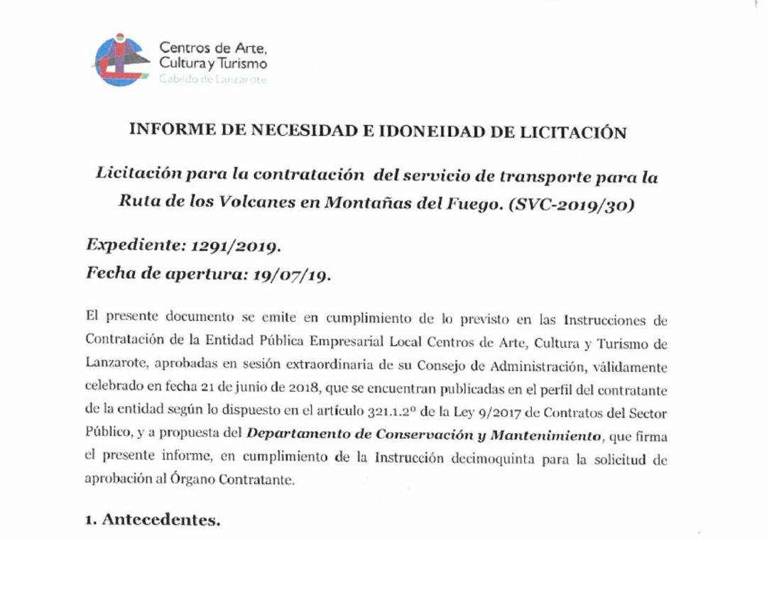 Detalle del informe de necesidad firmado por José Juan Lorenzo Detalle del informe de necesidad firmado por José Juan Lorenzo