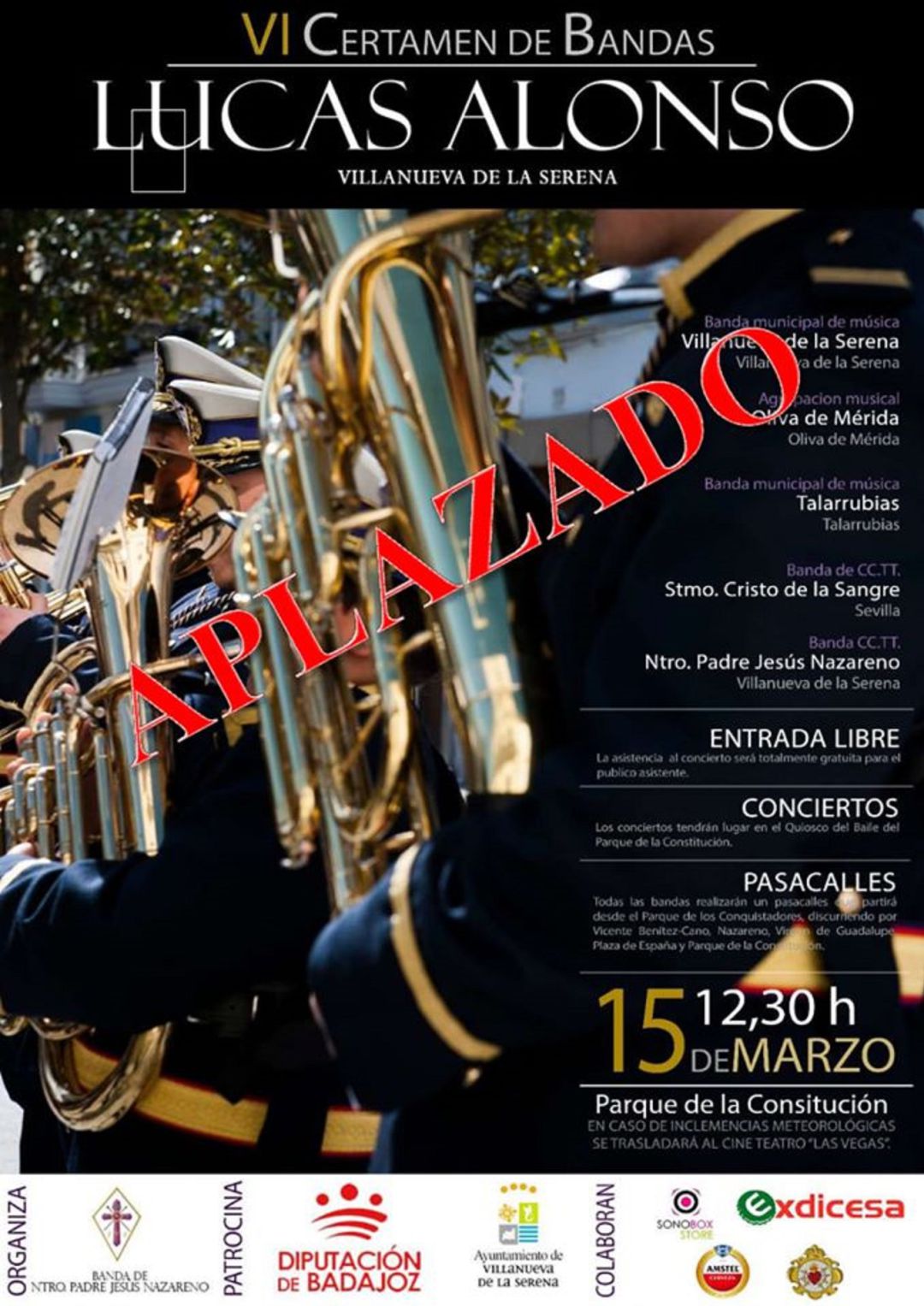 Cartel del Certamen de Bandas con la cancelación Cartel del Certamen de Bandas con la cancelación