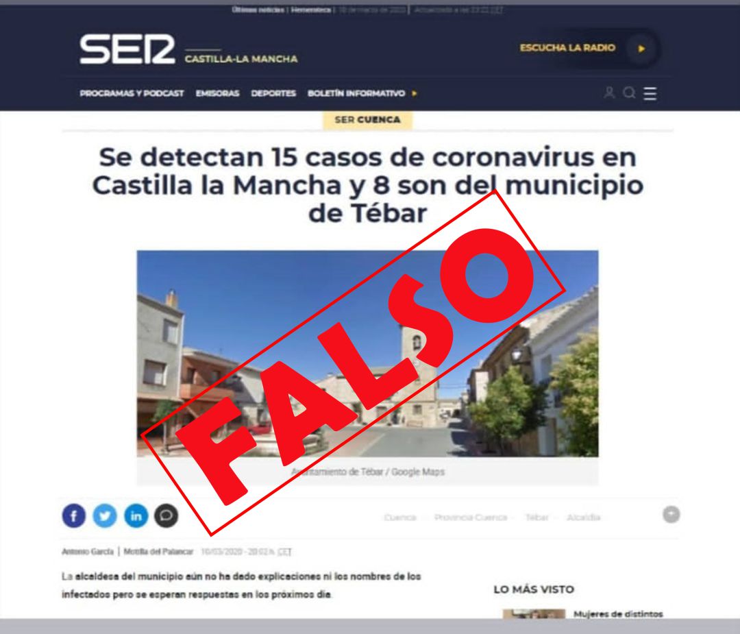 Noticia falsa utilizando la imagen de Cadena SER Noticia falsa utilizando la imagen de Cadena SER