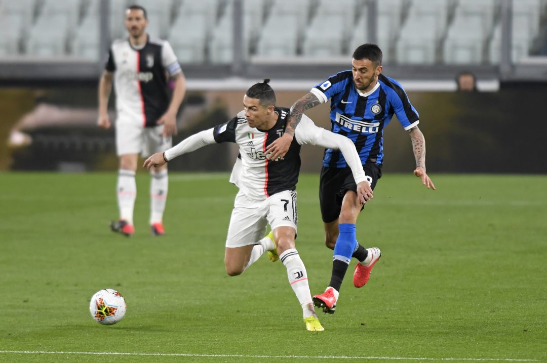 Cristiano Ronaldo, en el partido entre la Juventus y el Inter celebrado a puerta cerrada. Cristiano Ronaldo, en el partido entre la Juventus y el Inter celebrado a puerta cerrada.