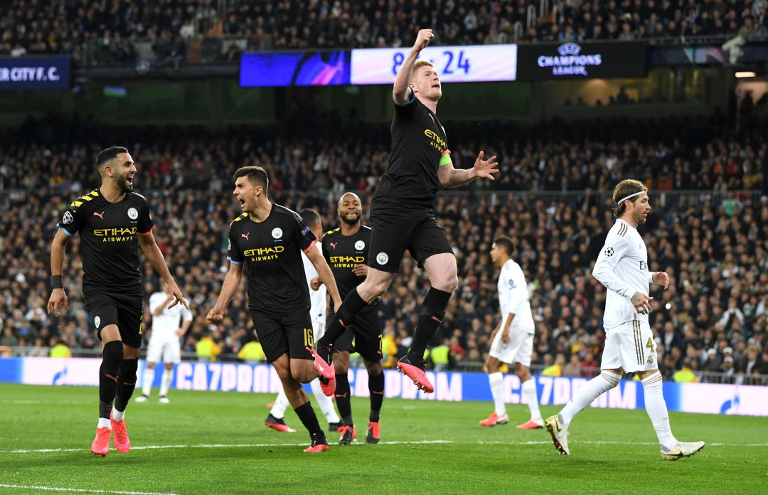 De Bruyne celebra su gol contra el Real Madrid en la ida de los octavos de final de la Champions De Bruyne celebra su gol contra el Real Madrid en la ida de los octavos de final de la Champions