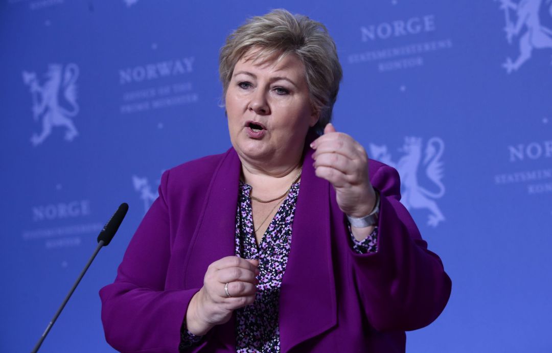 La primera ministra de Noruega Erna Solberg durante la rueda de prensa para explicar la situación ante el coronavirus a los niños La primera ministra de Noruega Erna Solberg durante la rueda de prensa para explicar la situación ante el coronavirus a los niños