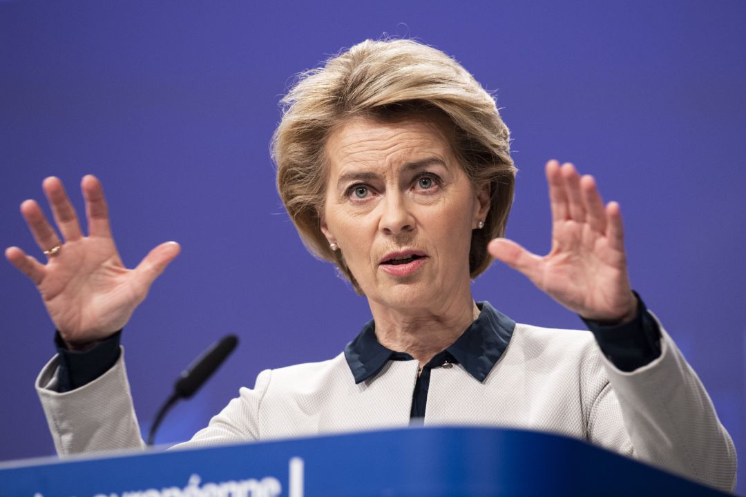 Ursula von der Leyen, durante el Eurogrupo. Ursula von der Leyen, durante el Eurogrupo.