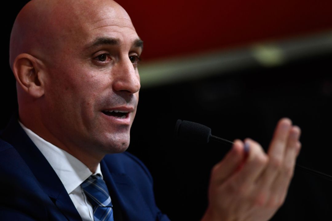 El presidente de la Federación, Luis Rubiales, durante una rueda de prensa. El presidente de la Federación, Luis Rubiales, durante una rueda de prensa.