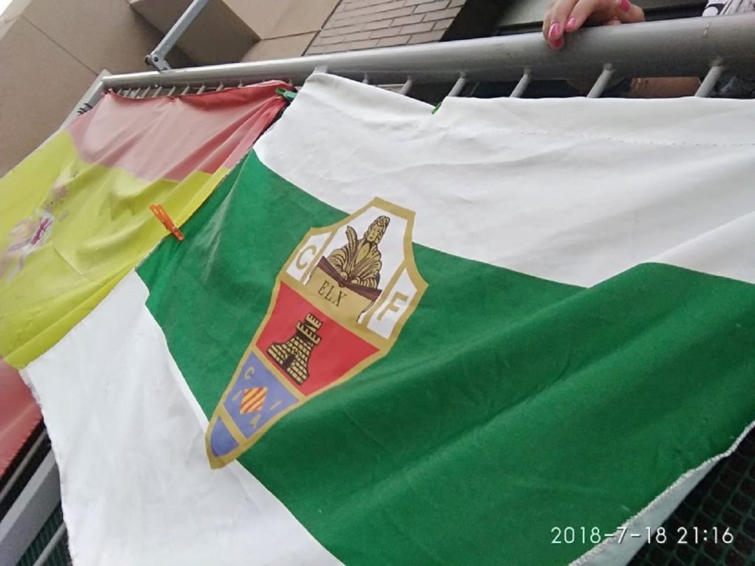 Una bandera franjiverde en un balcón de Elche Una bandera franjiverde en un balcón de Elche
