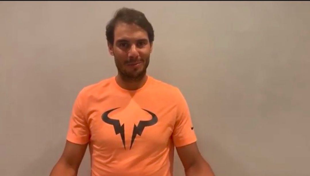 Rafa Nadal durante el mensaje Rafa Nadal durante el mensaje